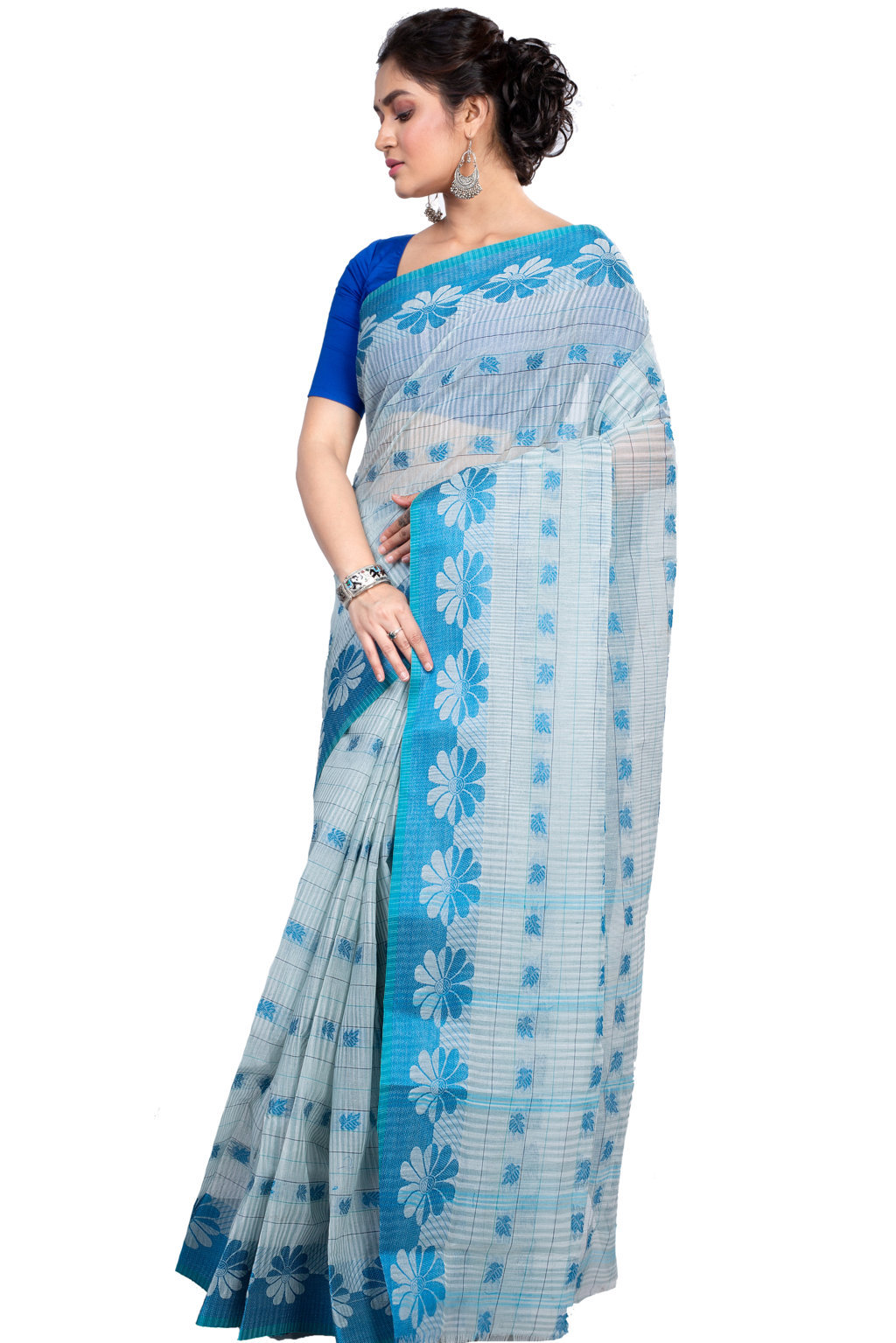 Sky Blue Pure Cotton KotkiTat Tant Saree (893)